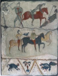 CUR BELLUM comme une illustration inspirée des tapisseries de Bayeux.